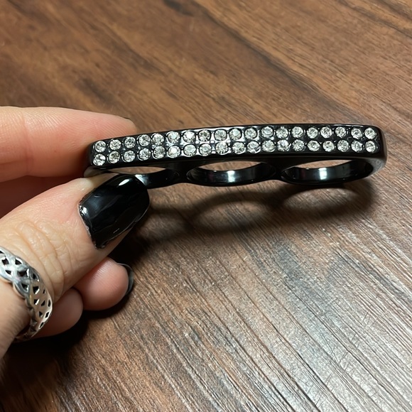 Three Ringer Black Studded Knuckle Ring - Picture 3 of 4